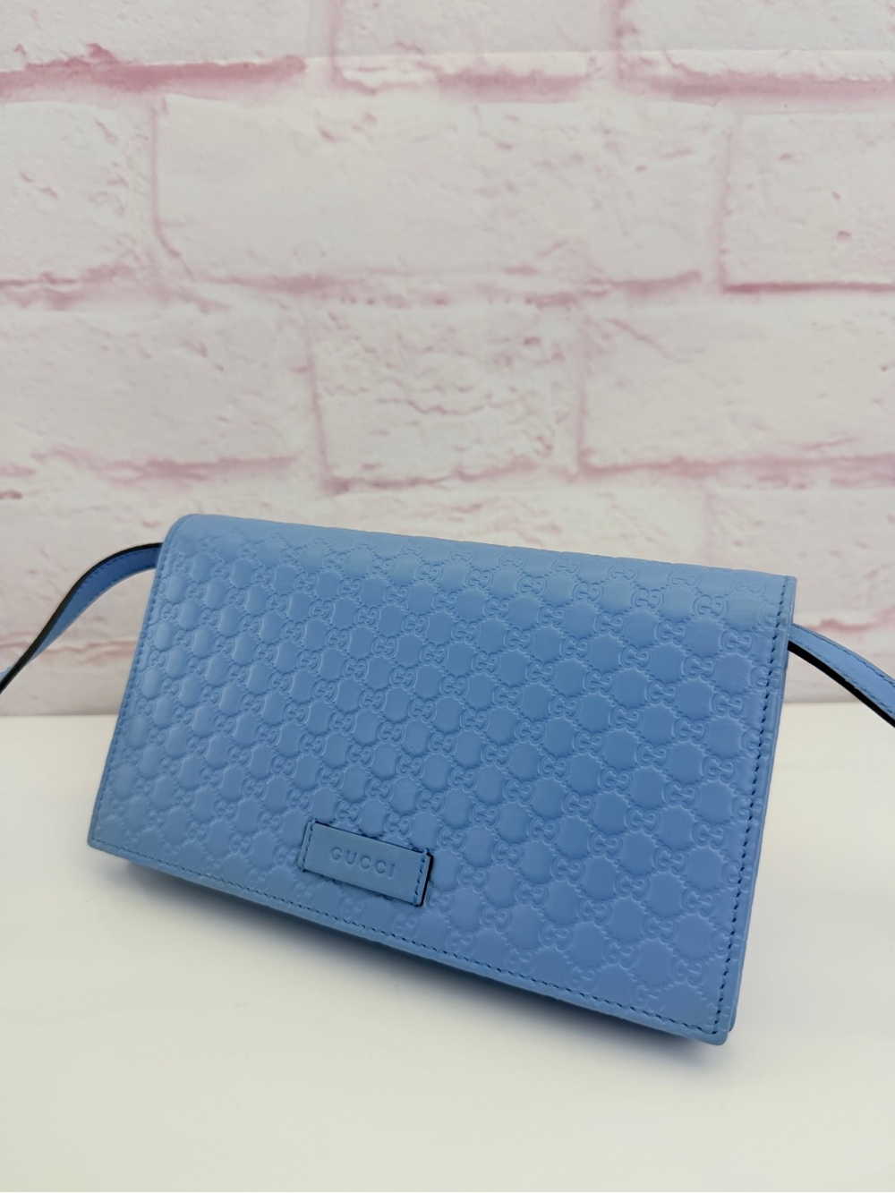 Gucci Sky Blue Embossed Guccissima Leather Crossbody Bag